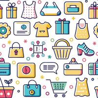shopping seamless pattern with various items vector