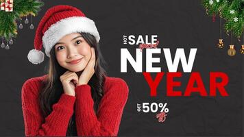 Black White Minimalist New Year Sale Facebook Cover Mobile template