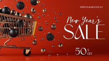Red White Modern New Year Sale Facebook Cover Mobile template