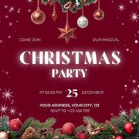 Red Sparkling Christmas Party Invitation Post template