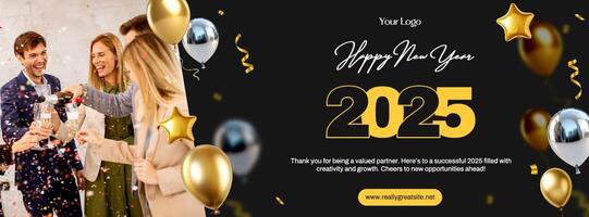 Gold and Silver Balloon New Year Facebook Cover template