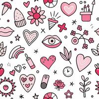 seamless pattern with hearts, flowers and other symbols vector