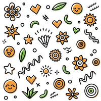 a colorful set of doodles with flowers and stars vector