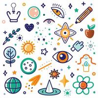 a set of colorful icons with various symbols vector