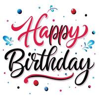 happy birthday card with colorful confetti and happy birthday text vector