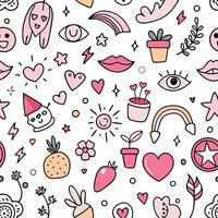 seamless pattern with cute icons and flowers vector