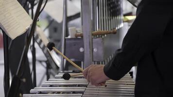 A talented musician passionately playing the vibraphone during an outdoor music performance event. Clip photo