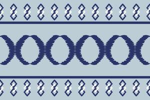 Geometric ikat pattern Stripe Drawing line Circle Border. Deep blue and white connected ornament on grey background. Ethnic Embroidery Background. Seamless Pattern Silk Weaves Homespun Craft vector