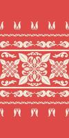Classy Red and Beige Embroidery Hand Craft Illustration. Seamless Pattern. Scroll Work inspired by Nature. Elegant Floral Feather Leaves Ornament design for print striped, textile, hand draw. vector