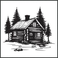 Log Cabin Silhouette, Rustic Clipart vector