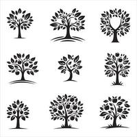 Apple Fruit Tree Silhouette Icons Set Of Black And White Tree Illustration On White Background vector