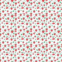Cherries And Strawberry Red Color With Green Leaf Seamless Pattern Design Illustration vector