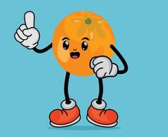 Orange Fruit Cartoon Mascot with pointing gesture with Arms and Legs vector