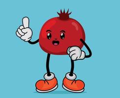 Pomegranate Fruit Mascot with Happy Expression in Flat Cute Cartoon Style or Pomegranate Fruit Cartoon Mascot with Arms and Legs vector