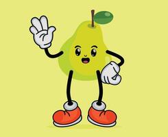 Pear Fruit Cartoon Mascot Waving Hand with Happy Expression in Flat Cute Cartoon Style or Pear Fruit Cartoon Mascot with Arms and Legs vector