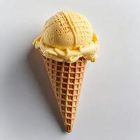 Mango ice cream with cone isolated on white background photo