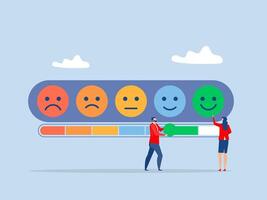 Customer feedback Performance rating,businessman trying to push customer feedback bar to be excellent smile and review to evaluate result vector