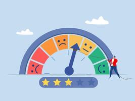 Customer feedback Performance rating,businessman pull the string to make rating gauge to be excellent opinion and review to evaluate result vector