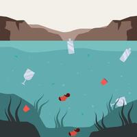 water pollution illustration in flat design style with waste vector