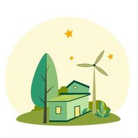 rural house with eco system from windmill clean energy vector