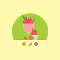 An illustration of a cupcake with ice cream and fruit vector