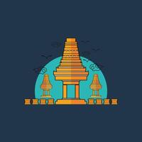 Image of Prambanan Temple in blue and yellow with a blue background vector