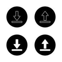 Download and upload icon set on black circle vector