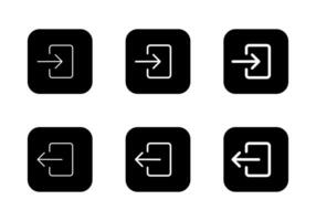 Login and logout icon set on black square. Enter and exit door sign symbol vector