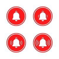Notification bell icon set on red circle. Notice, alarm reminder sign symbol vector