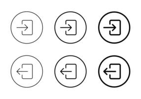 Login and logout icon set on circle line. Enter and exit door sign symbol vector