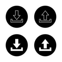 Download and upload icon on black circle. Downloading and uploading concept vector