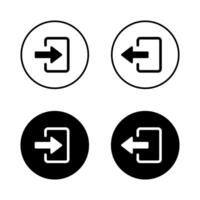 Login and logout icon on black circle. Enter and close door symbol vector