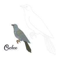 Educational game connect the dots to draw cuckoo bird cartoon doodle hand drawn illustration vector