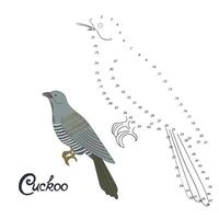 Educational game connect the dots to draw cuckoo bird cartoon doodle hand drawn illustration vector