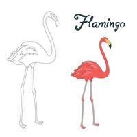 Educational game connect the dots to draw flamingo bird cartoon doodle hand drawn illustration vector
