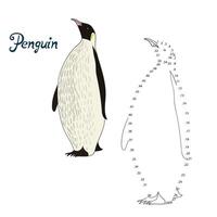 Educational game connect the dots to draw penguin bird cartoon doodle hand drawn illustration vector