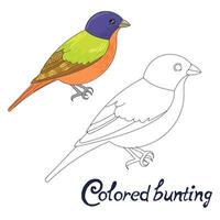 Educational game connect the dots to draw colored bunting bird cartoon doodle hand drawn illustration vector