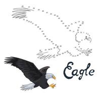 Educational game connect the dots to draw eagle bird cartoon doodle hand drawn illustration vector