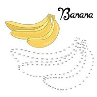 Educational game connect the dots to draw banana cartoon doodle hand drawn illustration vector