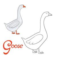 Educational game coloring book goose bird cartoon doodle hand drawn illustration vector