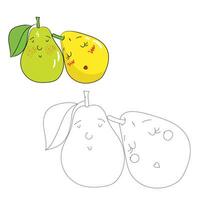 Educational game connect the dots to draw pear cartoon doodle hand drawn illustration vector