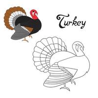 Educational game coloring book turkey bird cartoon doodle hand drawn illustration vector