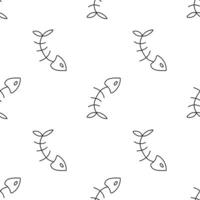 Seamless pattern with fish bone. Outline, Doodle, Line Art. Animal Background. Flat illustration. vector