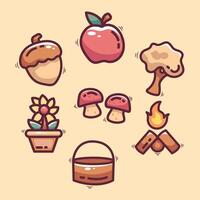 Set of cute autumn icons in doodle style. illustration vector
