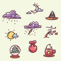 Set of winter icons in doodle style. illustration. vector
