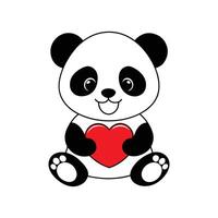 Panda Holding Heart Silhouette - Cute Icon Illustration on White Background vector