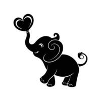Minimalist Elephant and Heart Silhouette Icon Illustration on White Canvas vector