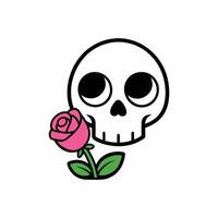 Skull with Flower Silhouette Icon - Isolated on White Background vector