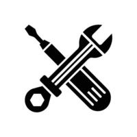 Wrench and Screwdriver Crossed - Construction Silhouette Illustration on White Background vector