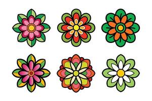 Groovy Retro Daisy Flowers Set - Hippy Style illustration Isolated on White Background vector
